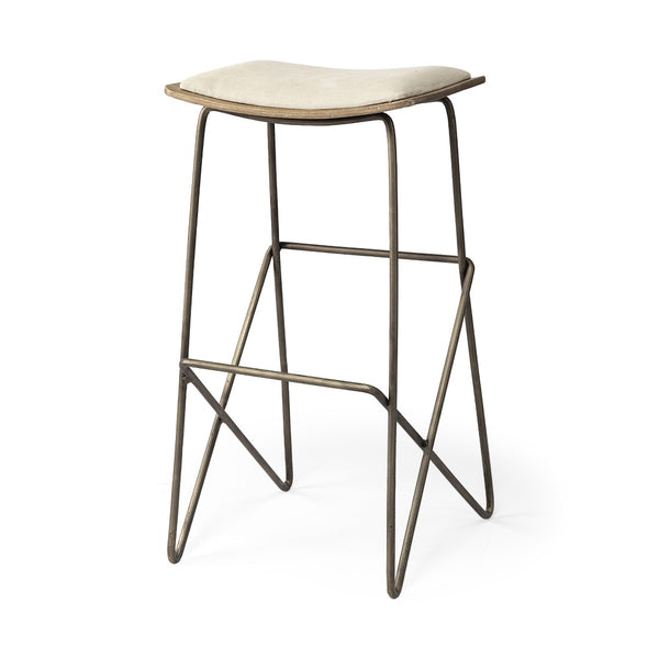 HomeRoots 30" Cream and Gold Iron Bar Chair – Elegant Backless Design for Modern Spaces and Comfort 605918