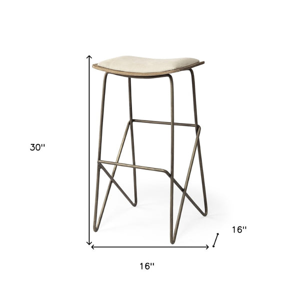HomeRoots 30" Cream and Gold Iron Bar Chair – Elegant Backless Design for Modern Spaces and Comfort 605918