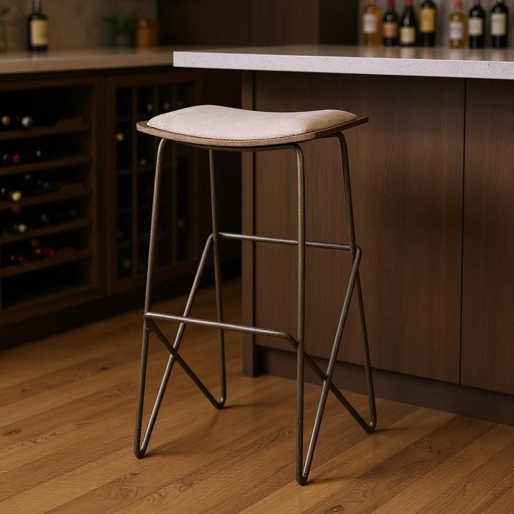 HomeRoots 30" Cream and Gold Iron Bar Chair – Elegant Backless Design for Modern Spaces and Comfort 605918