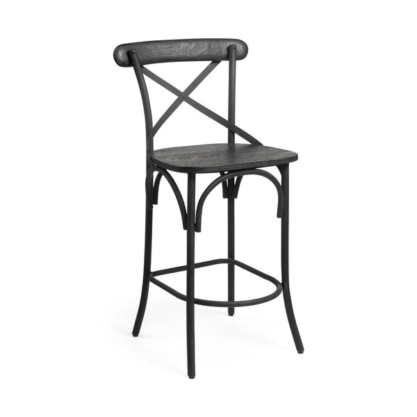 HomeRoots 26" Black Solid Wood & Iron Bar Chair - Cottage Style, Durable Comfort for Kitchen & Counter Use 605919