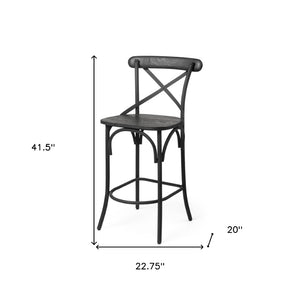 HomeRoots 26" Black Solid Wood & Iron Bar Chair - Cottage Style, Durable Comfort for Kitchen & Counter Use 605919