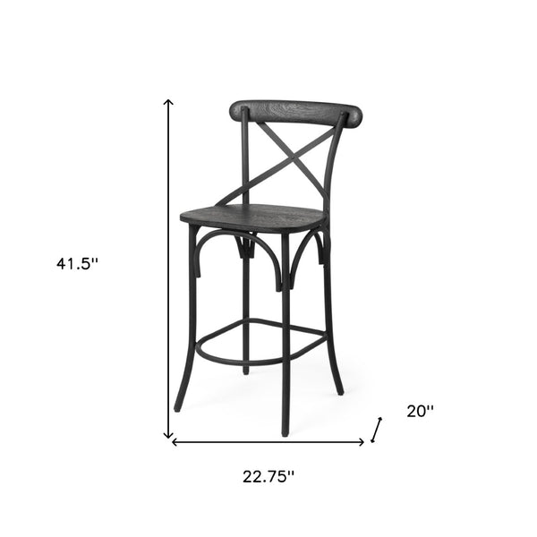 HomeRoots 26" Black Solid Wood & Iron Bar Chair - Cottage Style, Durable Comfort for Kitchen & Counter Use 605919