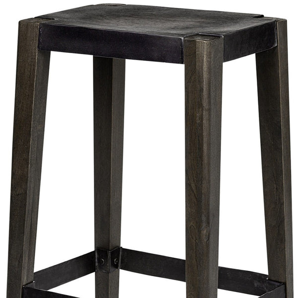 HomeRoots 30" Black Iron & Solid Mango Wood Backless Bar Stool – Stylish Industrial Seating for Any Space 605921