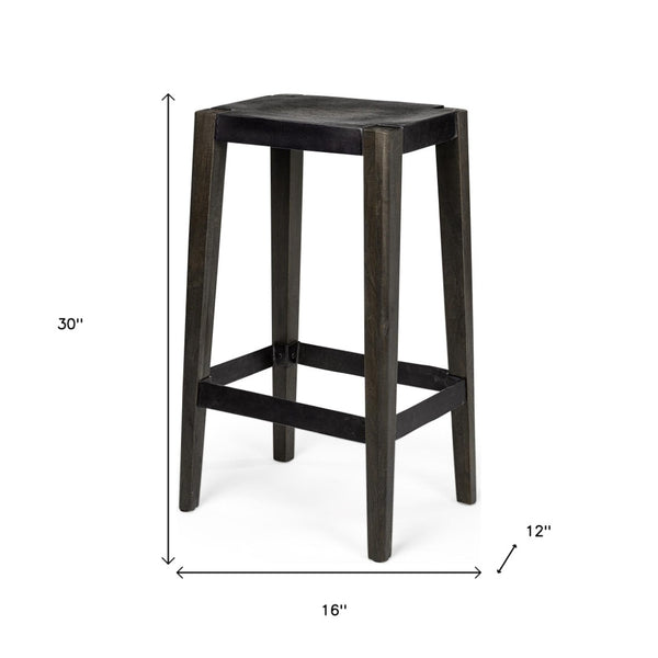 HomeRoots 30" Black Iron & Solid Mango Wood Backless Bar Stool – Stylish Industrial Seating for Any Space 605921