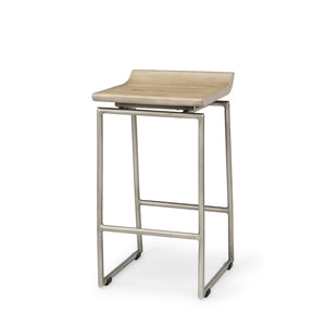 HomeRoots 25" Stylish Natural Solid Wood and Silver Iron Low Back Counter Stool for Modern Farmhouse Decor 605922