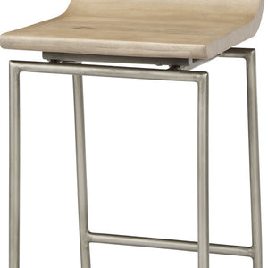 HomeRoots 25" Stylish Natural Solid Wood and Silver Iron Low Back Counter Stool for Modern Farmhouse Decor 605922