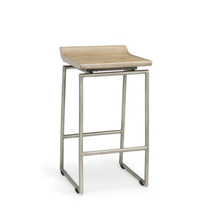 HomeRoots 25" Stylish Natural Solid Wood and Silver Iron Low Back Counter Stool for Modern Farmhouse Decor 605922