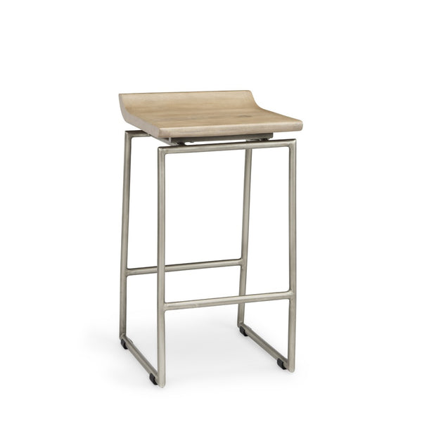 HomeRoots 25" Stylish Natural Solid Wood and Silver Iron Low Back Counter Stool for Modern Farmhouse Decor 605922