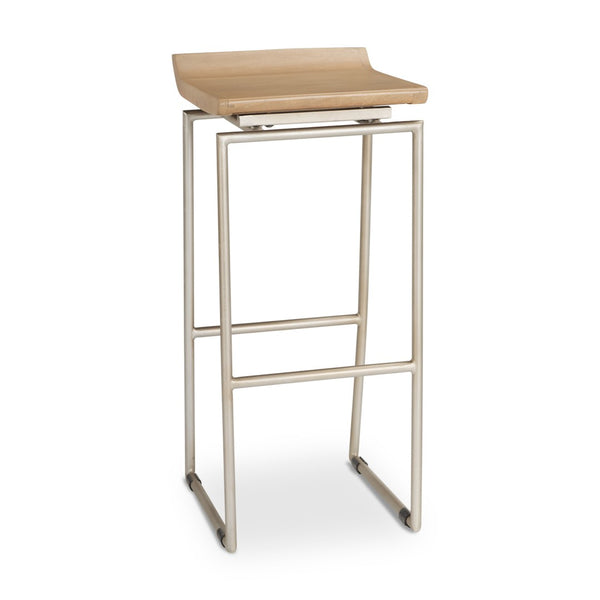 HomeRoots 31" Natural Solid Wood & Silver Iron Low Back Bar Chair for Modern Rustic Home Bar or Kitchen 605923