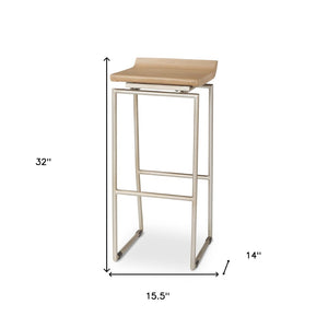 HomeRoots 31" Natural Solid Wood & Silver Iron Low Back Bar Chair for Modern Rustic Home Bar or Kitchen 605923
