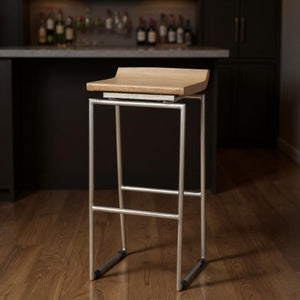 HomeRoots 31" Natural Solid Wood & Silver Iron Low Back Bar Chair for Modern Rustic Home Bar or Kitchen 605923