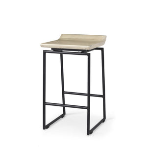 HomeRoots 25" Modern Low Back Counter Height Bar Chair with Natural Wood Seat & Black Metal Frame for Style 605924