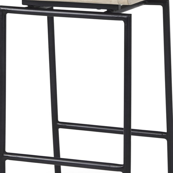 HomeRoots 25" Modern Low Back Counter Height Bar Chair with Natural Wood Seat & Black Metal Frame for Style 605924