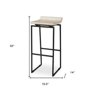 HomeRoots 31" Modern Low Back Bar Chair in Natural Wood & Black Metal - Stylish, Durable & Perfect for Any Space 605925