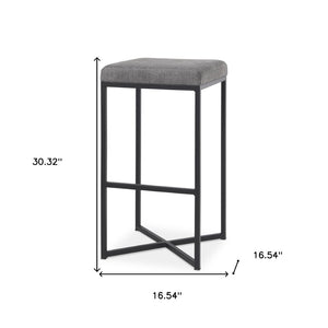 HomeRoots 30" Gray Upholstered Backless Bar Stool with Black Iron Base - Chic, Space-Saving Design for Modern Homes 605926