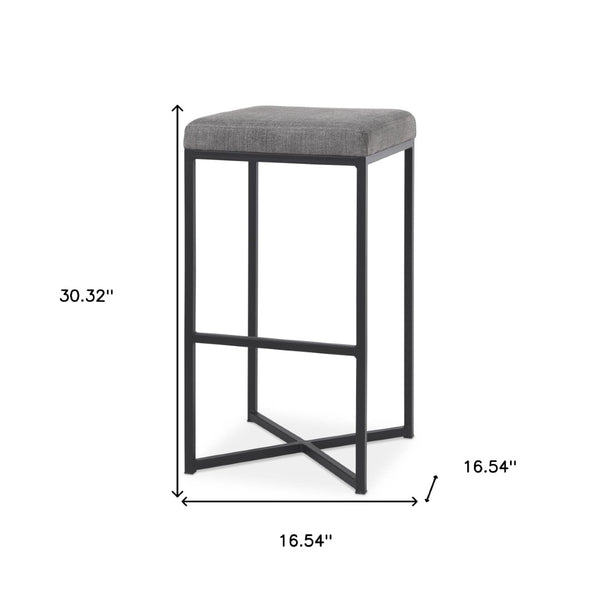 HomeRoots 30" Gray Upholstered Backless Bar Stool with Black Iron Base - Chic, Space-Saving Design for Modern Homes 605926