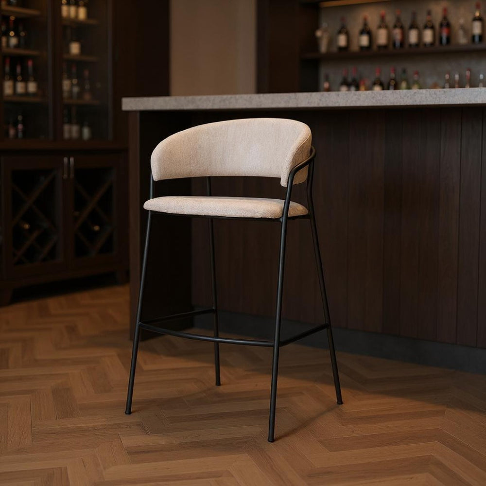 HomeRoots 30" Cream Bar Chair with Black Metal Frame – Stylish & Comfortable for Modern Home Bars & Dining 605928