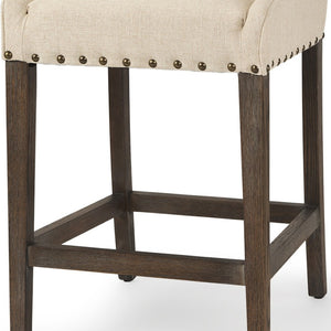 HomeRoots 28" Cream and Brown Counter Height Bar Chair - Stylish Solid Wood Support & Comfort for Any Space 605929