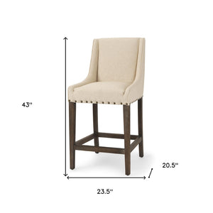 HomeRoots 28" Cream and Brown Counter Height Bar Chair - Stylish Solid Wood Support & Comfort for Any Space 605929