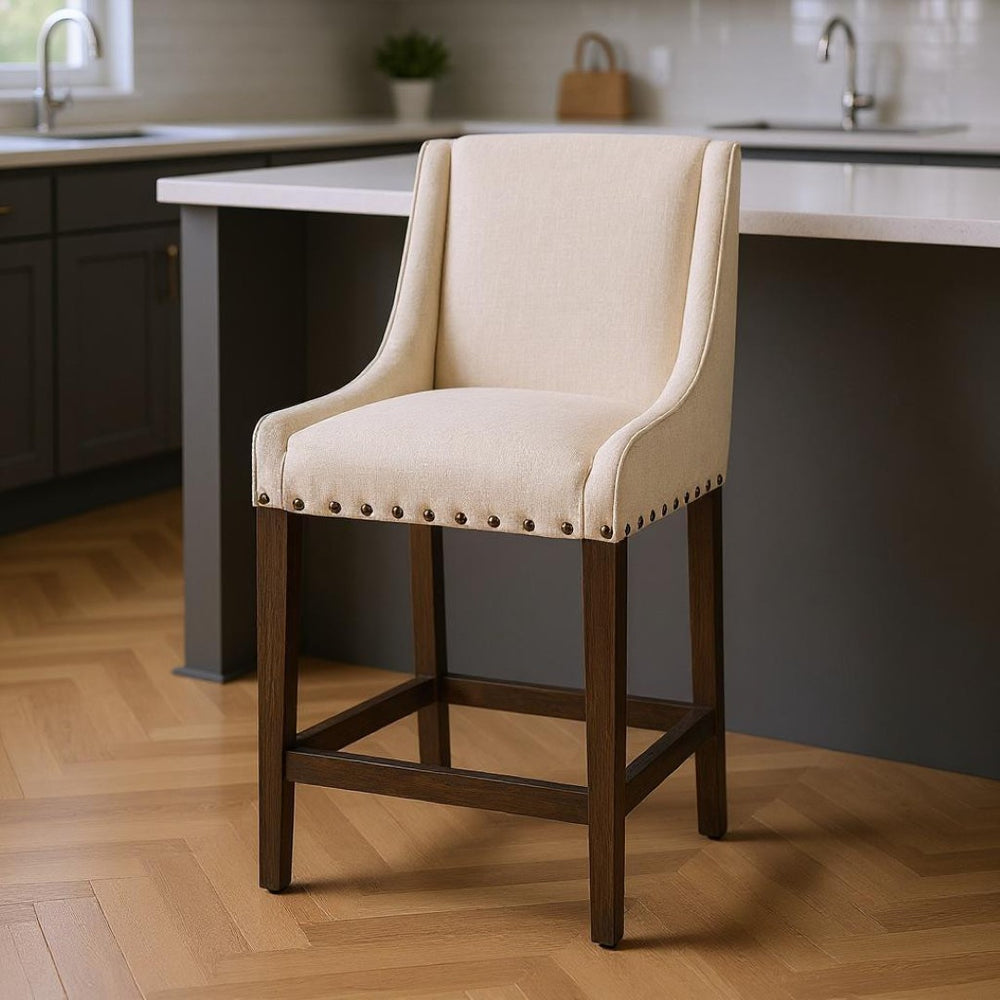 HomeRoots 28" Cream and Brown Counter Height Bar Chair - Stylish Solid Wood Support & Comfort for Any Space 605929
