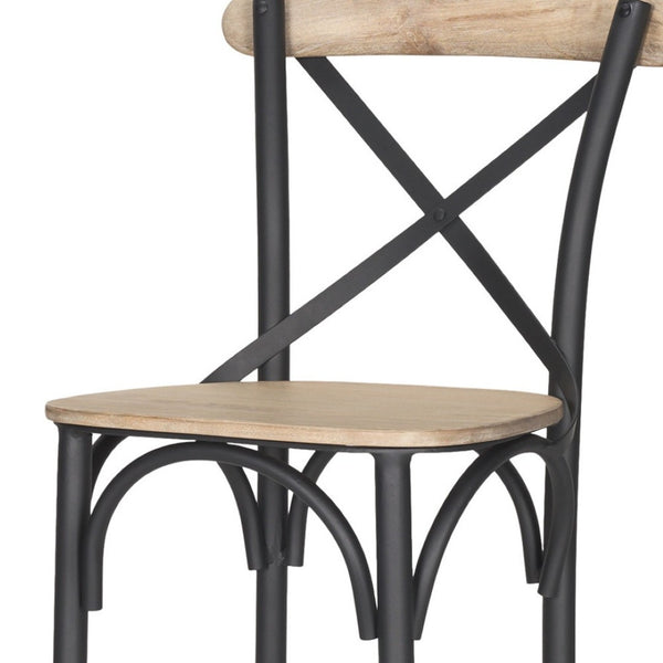 HomeRoots 26" Rustic Solid Mango Wood & Gray Iron Counter Height Bar Chair for Modern Farmhouse Style 605930