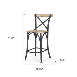 HomeRoots 26" Rustic Solid Mango Wood & Gray Iron Counter Height Bar Chair for Modern Farmhouse Style 605930