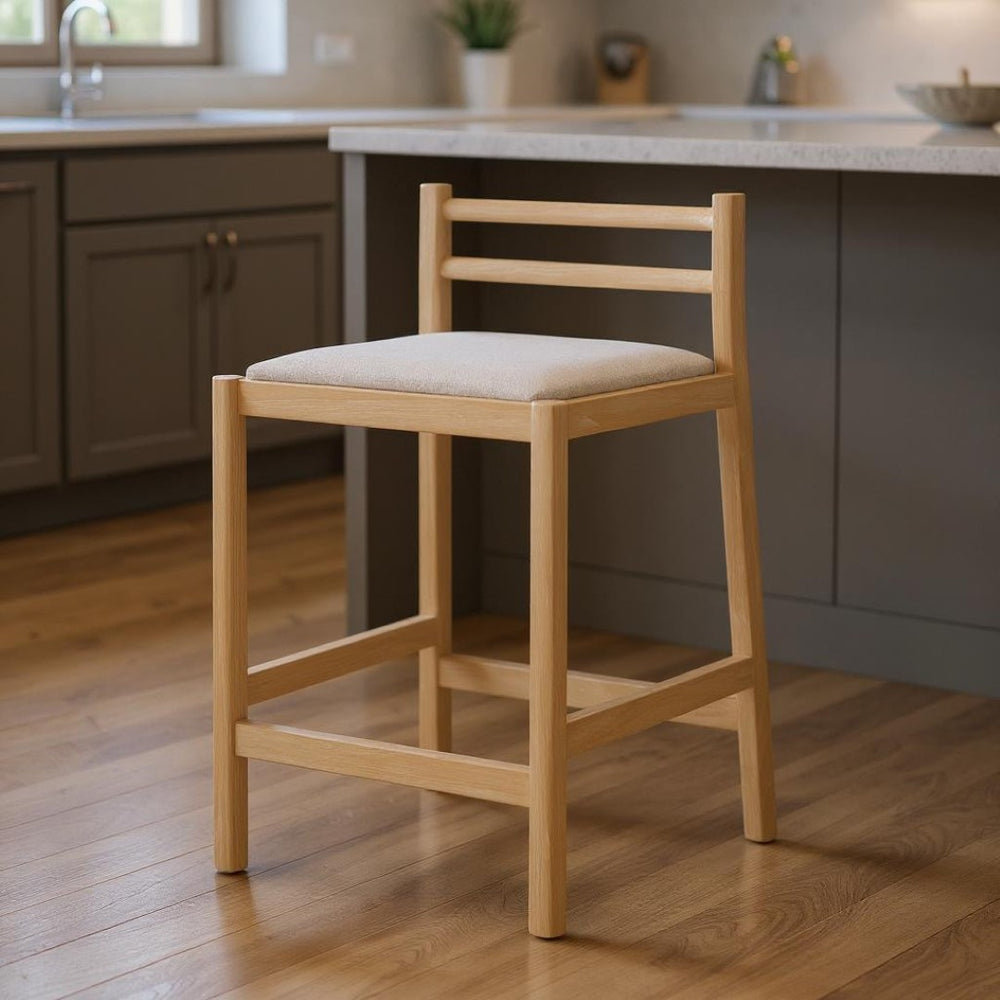 HomeRoots 26" Beige Low Back Bar Chair – Stylish Solid Wood Counter Stool for Kitchen, Dining & Café Spaces 605934