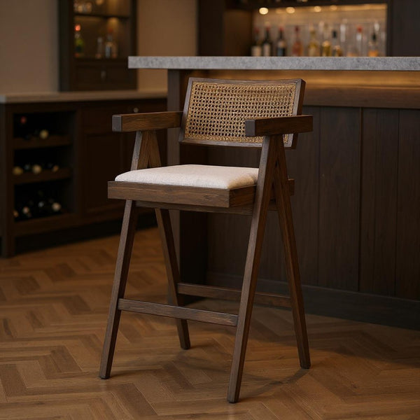 HomeRoots 30" Contemporary Farmhouse Low Back Bar Chair with Solid Wood Frame and Off-White Upholstery 605935