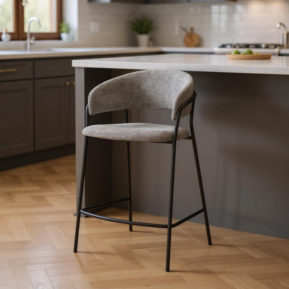HomeRoots 26" Gray Fabric & Black Metal Counter Height Bar Chair - Modern Comfort for Dining & Entertaining! 605938