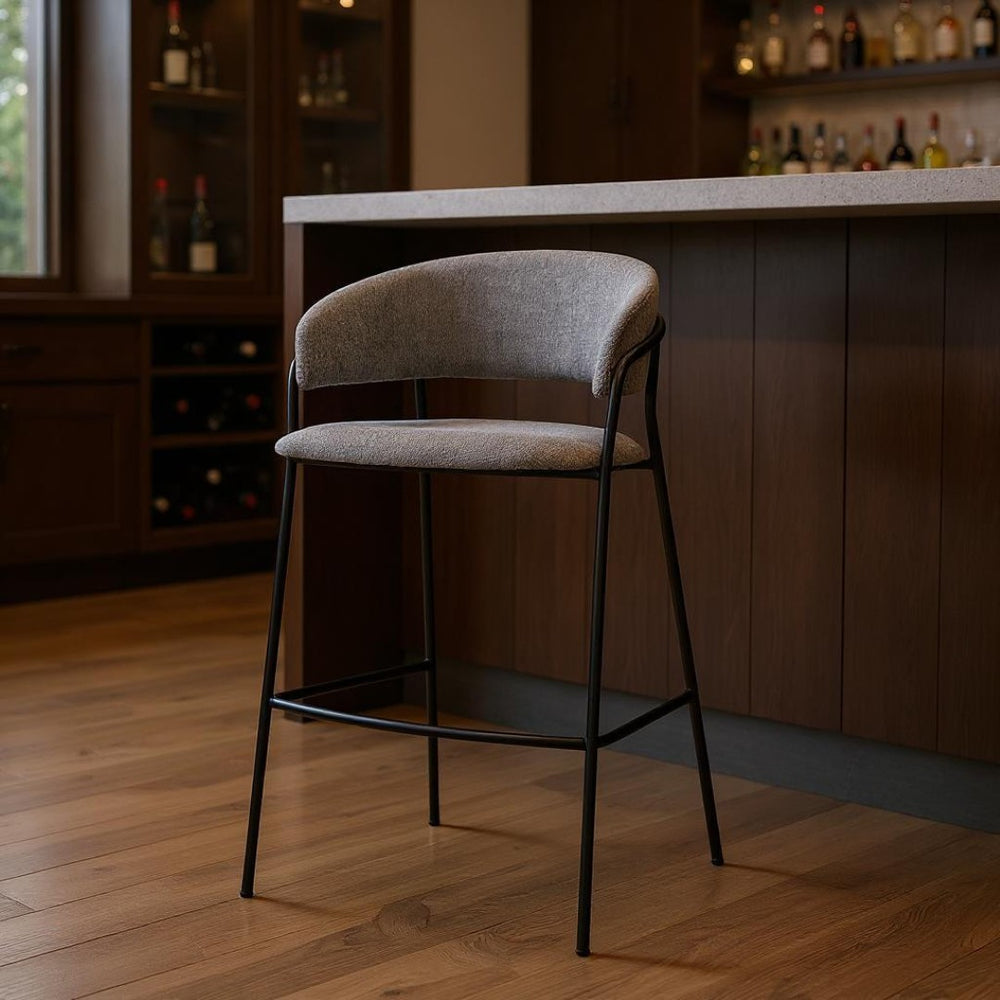 HomeRoots 30" Gray and Black Bar Height Chair - Stylish, Comfortable, and Durable for Modern Dining Spaces 605939
