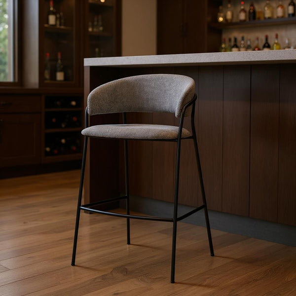 HomeRoots 30" Gray and Black Bar Height Chair - Stylish, Comfortable, and Durable for Modern Dining Spaces 605939