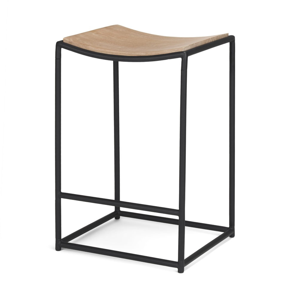 HomeRoots 26" Rustic Mango Wood and Black Iron Backless Counter Stool - Stylish Space-Saving Design for Home 605940