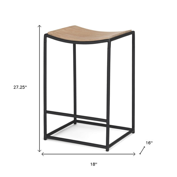 HomeRoots 26" Rustic Mango Wood and Black Iron Backless Counter Stool - Stylish Space-Saving Design for Home 605940