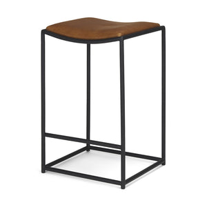 HomeRoots Brown Backless Counter Height Bar Chair – Stylish Genuine Leather & Durable Iron Frame for Modern Spaces 605941