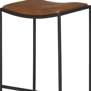 HomeRoots Brown Backless Counter Height Bar Chair – Stylish Genuine Leather & Durable Iron Frame for Modern Spaces 605941