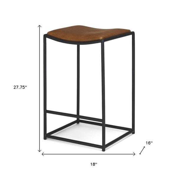 HomeRoots Brown Backless Counter Height Bar Chair – Stylish Genuine Leather & Durable Iron Frame for Modern Spaces 605941