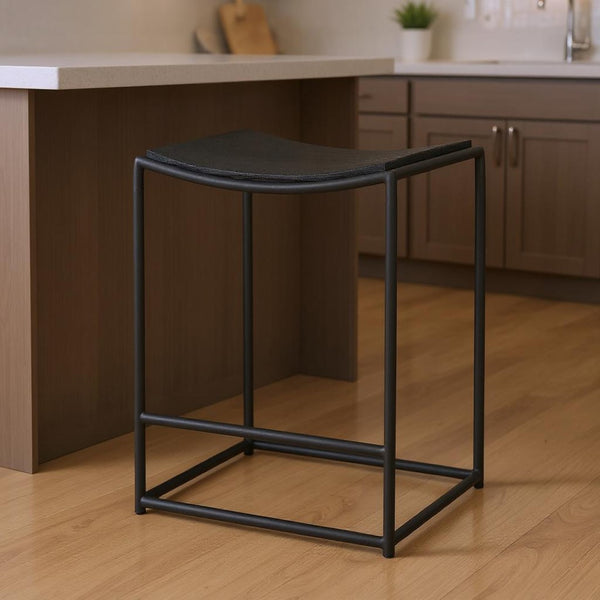 HomeRoots 26" Backless Counter Height Bar Chair - Solid Wood & Iron, Rustic Industrial Style for Modern Spaces 605942