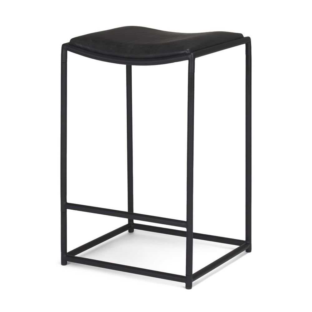 HomeRoots Black Genuine Leather Backless Bar Chair with Iron Frame for Modern Counter Height Seating Solutions 605943