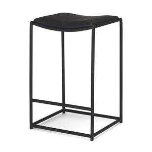 HomeRoots Black Genuine Leather Backless Bar Chair with Iron Frame for Modern Counter Height Seating Solutions 605943