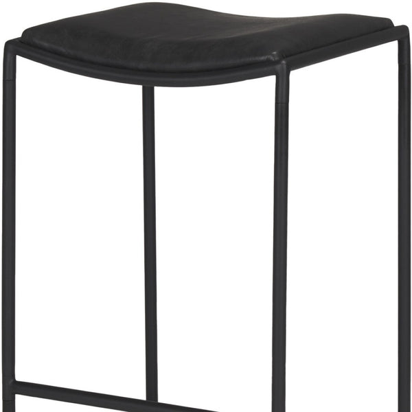 HomeRoots Black Genuine Leather Backless Bar Chair with Iron Frame for Modern Counter Height Seating Solutions 605943