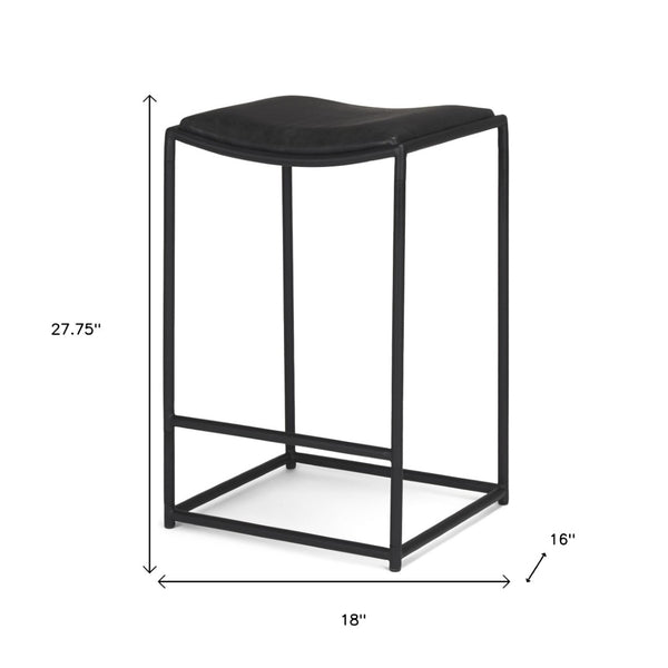 HomeRoots Black Genuine Leather Backless Bar Chair with Iron Frame for Modern Counter Height Seating Solutions 605943