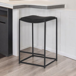 HomeRoots Black Genuine Leather Backless Bar Chair with Iron Frame for Modern Counter Height Seating Solutions 605943