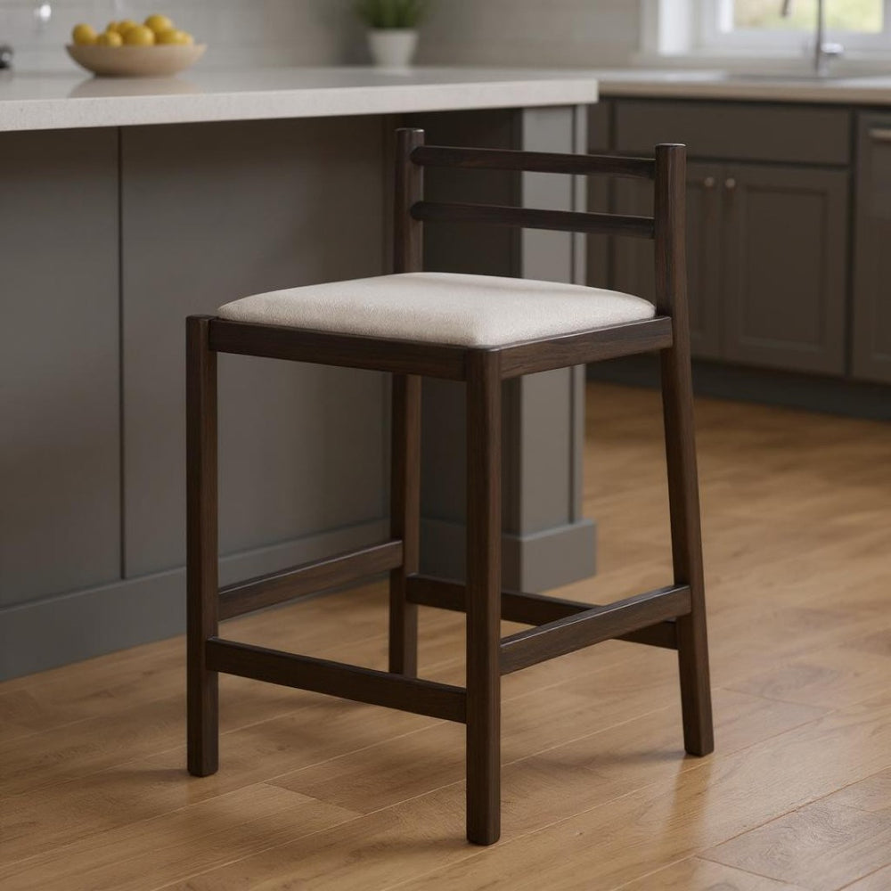 HomeRoots 26" Cream and Dark Brown Bar Chair - Stylish Solid Wood Frame, Plush Upholstery for Comfort & Charm 605944