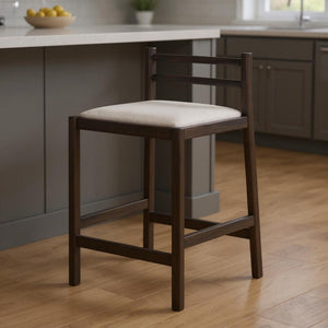 HomeRoots 26" Cream and Dark Brown Bar Chair - Stylish Solid Wood Frame, Plush Upholstery for Comfort & Charm 605944