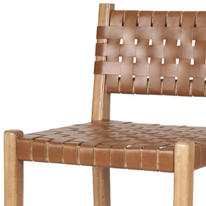 HomeRoots 26" Brown Leather & Natural Solid Wood Low-Back Bar Chair for Stylish Kitchen & Home Entertaining 605946