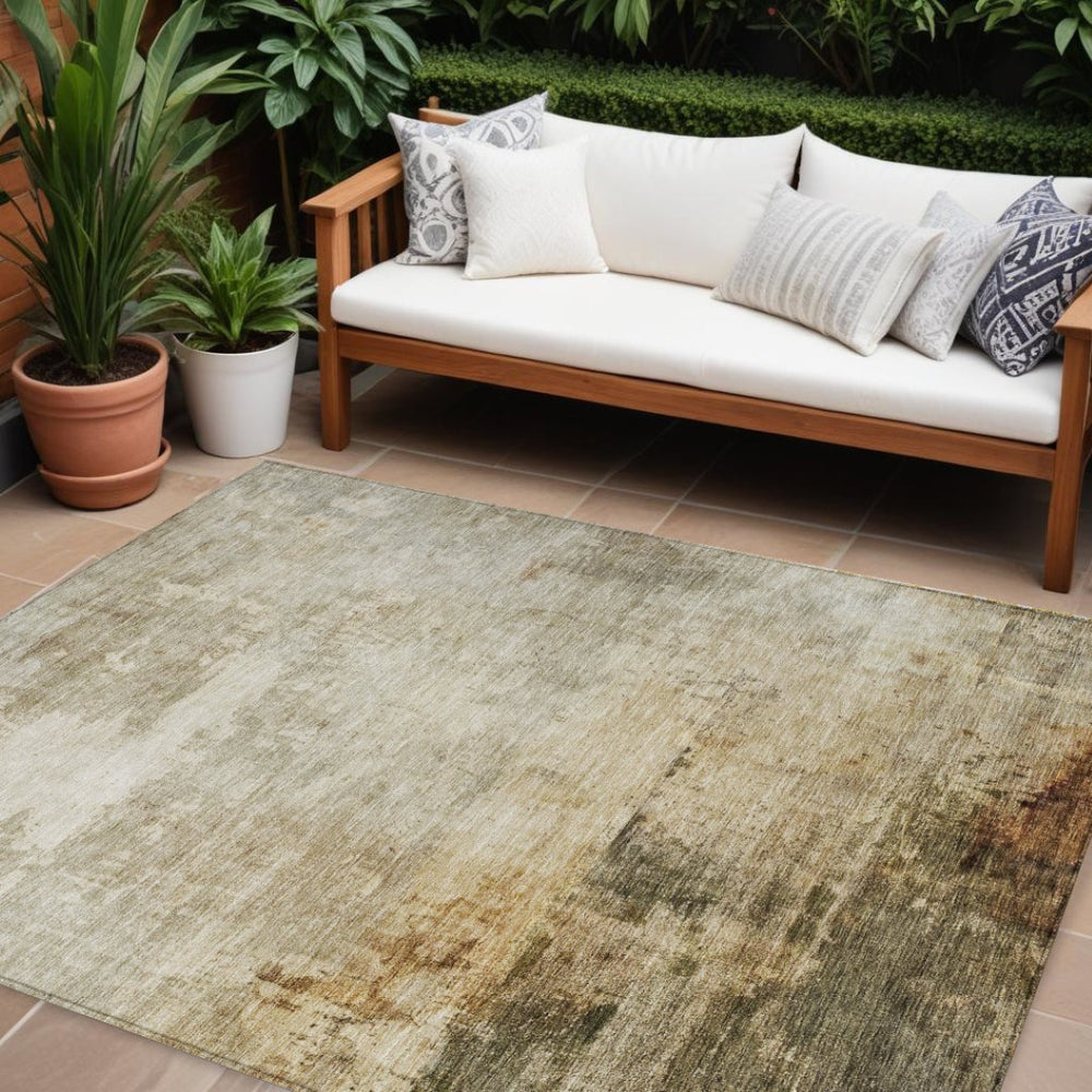 HomeRoots 9' Contemporary Linen Black & Copper Abstract Washable Area Rug for Indoor & Outdoor Spaces 605951