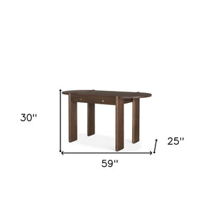 Homeroots 59" Dark Brown Solid Wood Oval Writing Desk With Classic Design, Hidden Storage & Durable Craftsmanship   605953