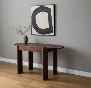 HomeRoots 59" Dark Brown Solid Wood Oval Writing Desk - Elegant Compact Workspace with Ample Storage & Style 605953