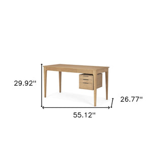 Homeroots 55" Light Brown Solid Wood Writing Desk With 4 Drawers - Classic Style For Home Office Or Living Room   605954