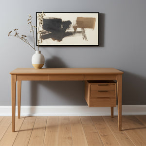 Homeroots 55" Light Brown Solid Wood Writing Desk With 4 Drawers - Classic Style For Home Office Or Living Room   605954